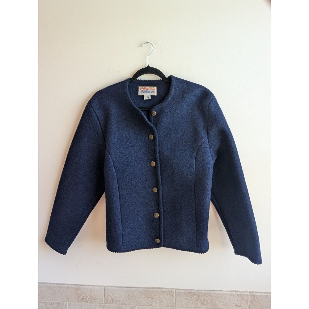 Vintage Tally-Ho 100% Wool Jacket Coat Womens Small Navy Blue Gold Buttons